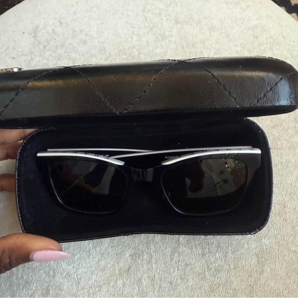 CHANEL CH5417 Square Sunglasses, Black/White,